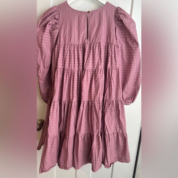 Summersalt S Cotton Swing Tiered Mini Dress Plum Cottagecore Bohemian Oversized - Picture 6 of 9